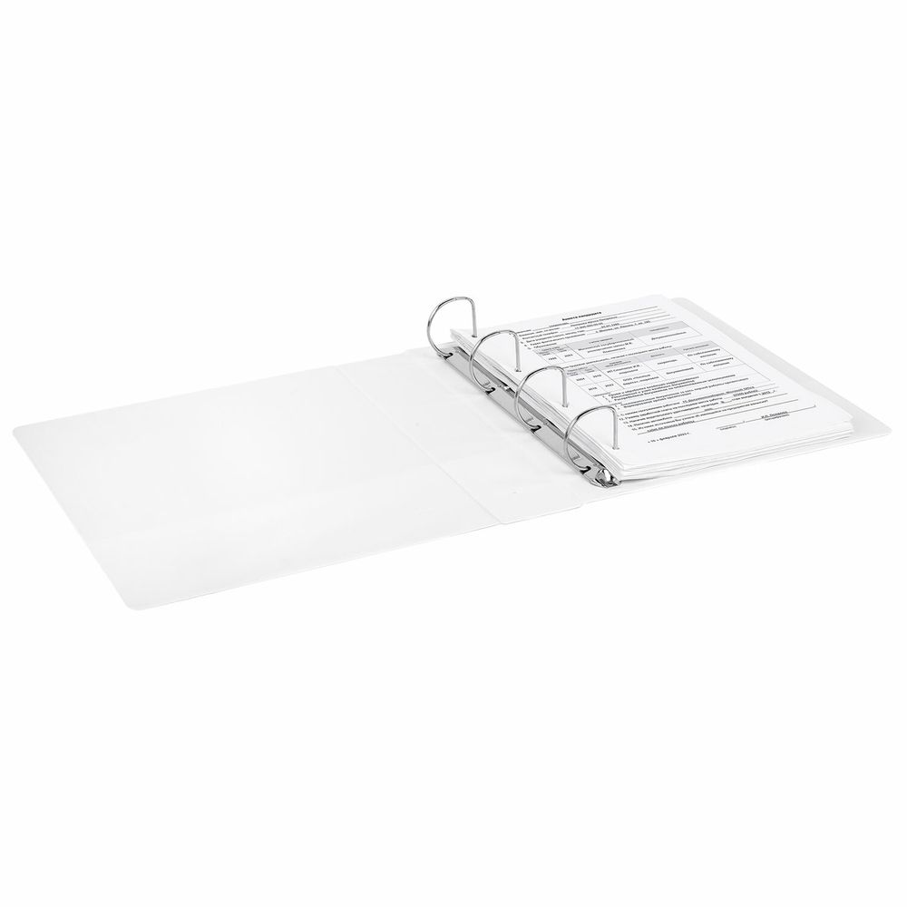 Папка ПАНОРАМА на 4 кольцах, ПРОЧНАЯ, картон/ПВХ, BRAUBERG "Office", БЕЛАЯ, 65 мм, до 400 листов