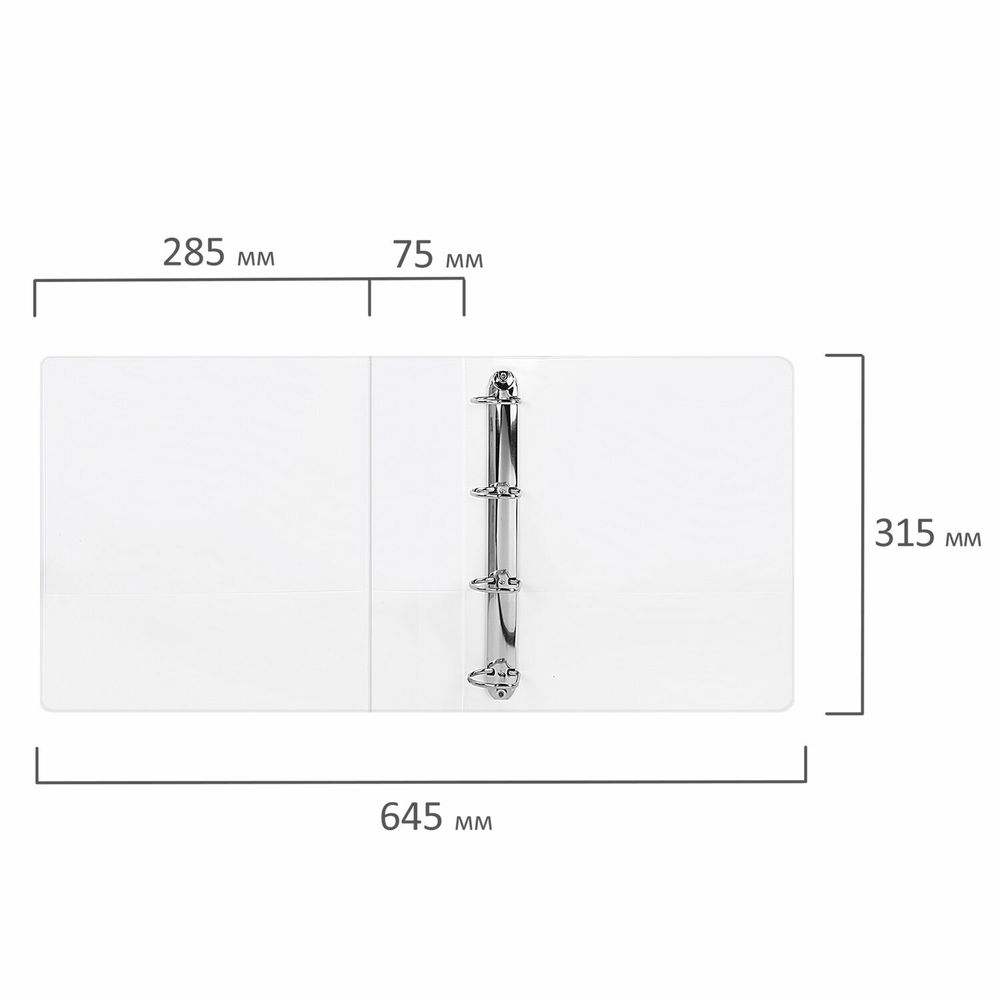 Папка ПАНОРАМА на 4 кольцах, ПРОЧНАЯ, картон/ПВХ, BRAUBERG "Office", БЕЛАЯ, 75 мм, до 500 листов