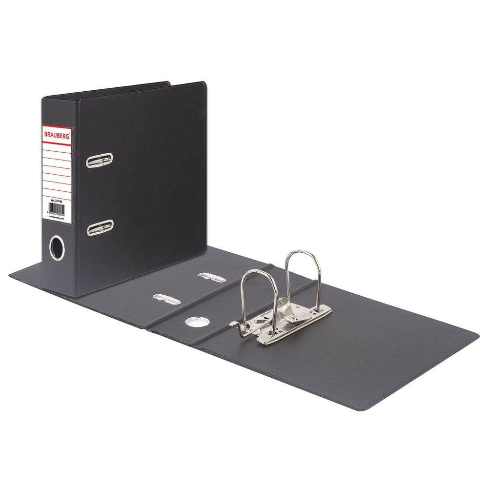 Папка-регистратор МАЛЫЙ ФОРМАТ (148х210 мм), А5, 70 мм, ВЕРТИКАЛЬНАЯ, двухстороннее покрытие, ПВХ, черная, BRAUBERG