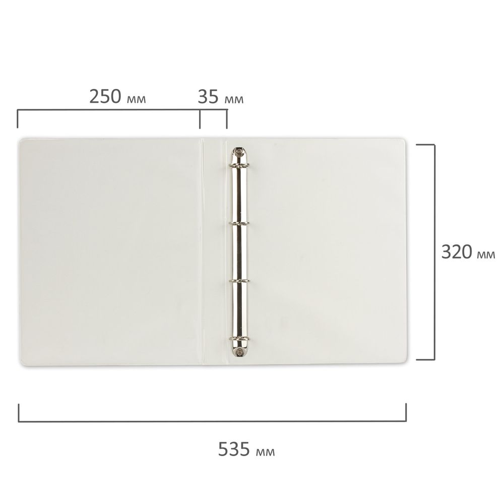 Папка на 4 кольцах с передним прозрачным карманом BRAUBERG, 35 мм, картон/ПВХ, белая, до 180 листов