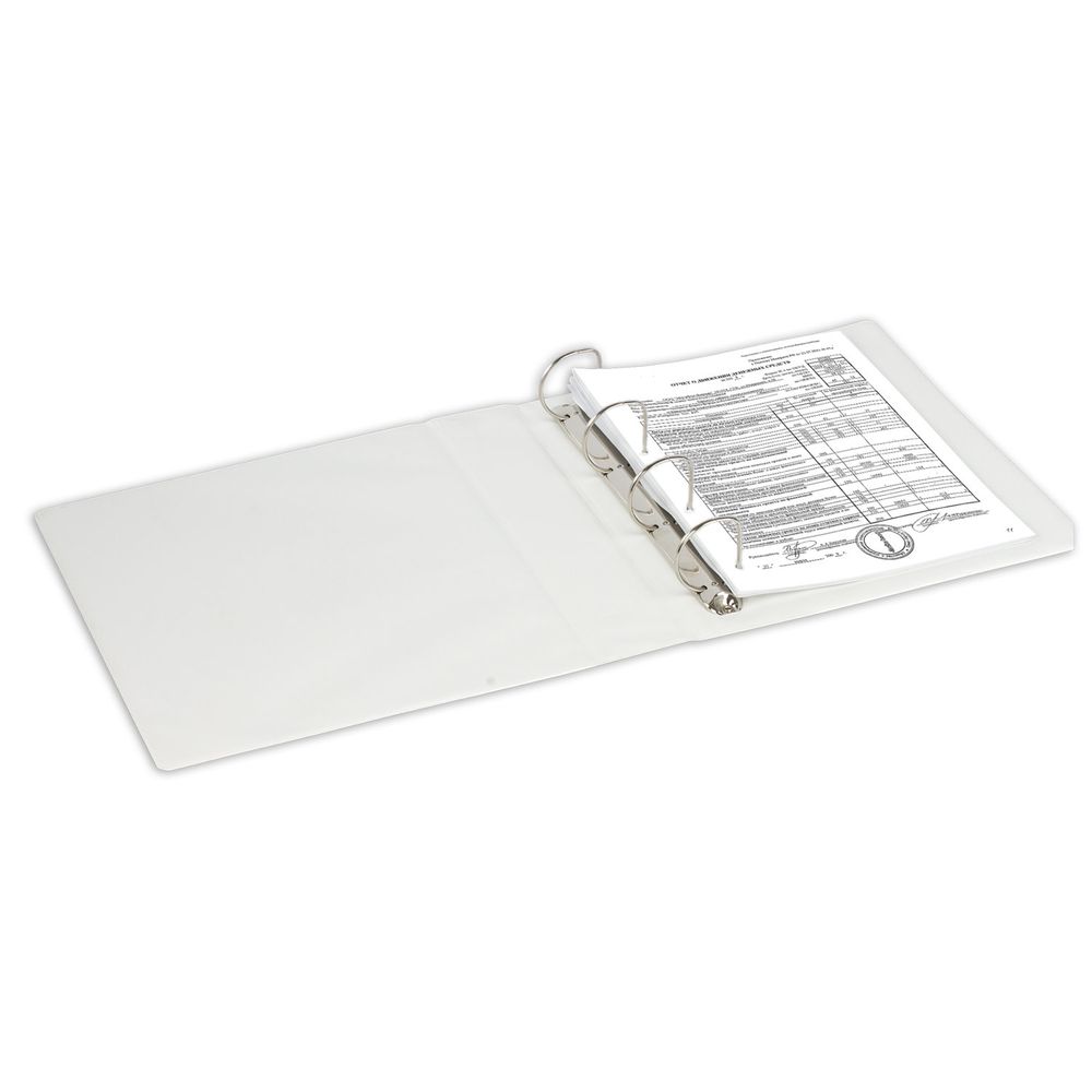 Папка на 4 кольцах с передним прозрачным карманом BRAUBERG, 65 мм, картон/ПВХ, белая, до 400 листов