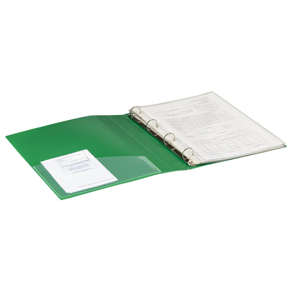 Папка на 4 кольцах, ширина 40 мм, BRAUBERG EXTRA, до 300 листов, ЗЕЛЕНАЯ, 0,8 мм