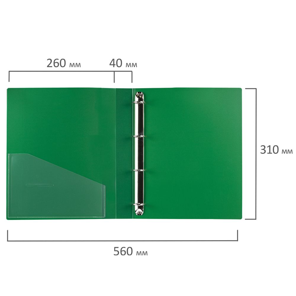 Папка на 4 кольцах, ширина 40 мм, BRAUBERG EXTRA, до 300 листов, ЗЕЛЕНАЯ, 0,8 мм