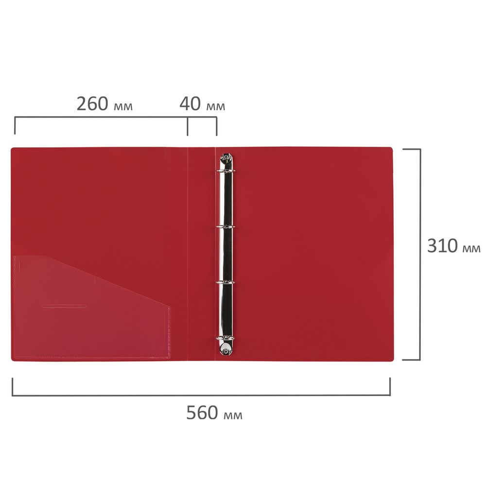 Папка на 4 кольцах, ширина 40 мм, BRAUBERG EXTRA, до 300 листов, КРАСНАЯ, 0,8 мм