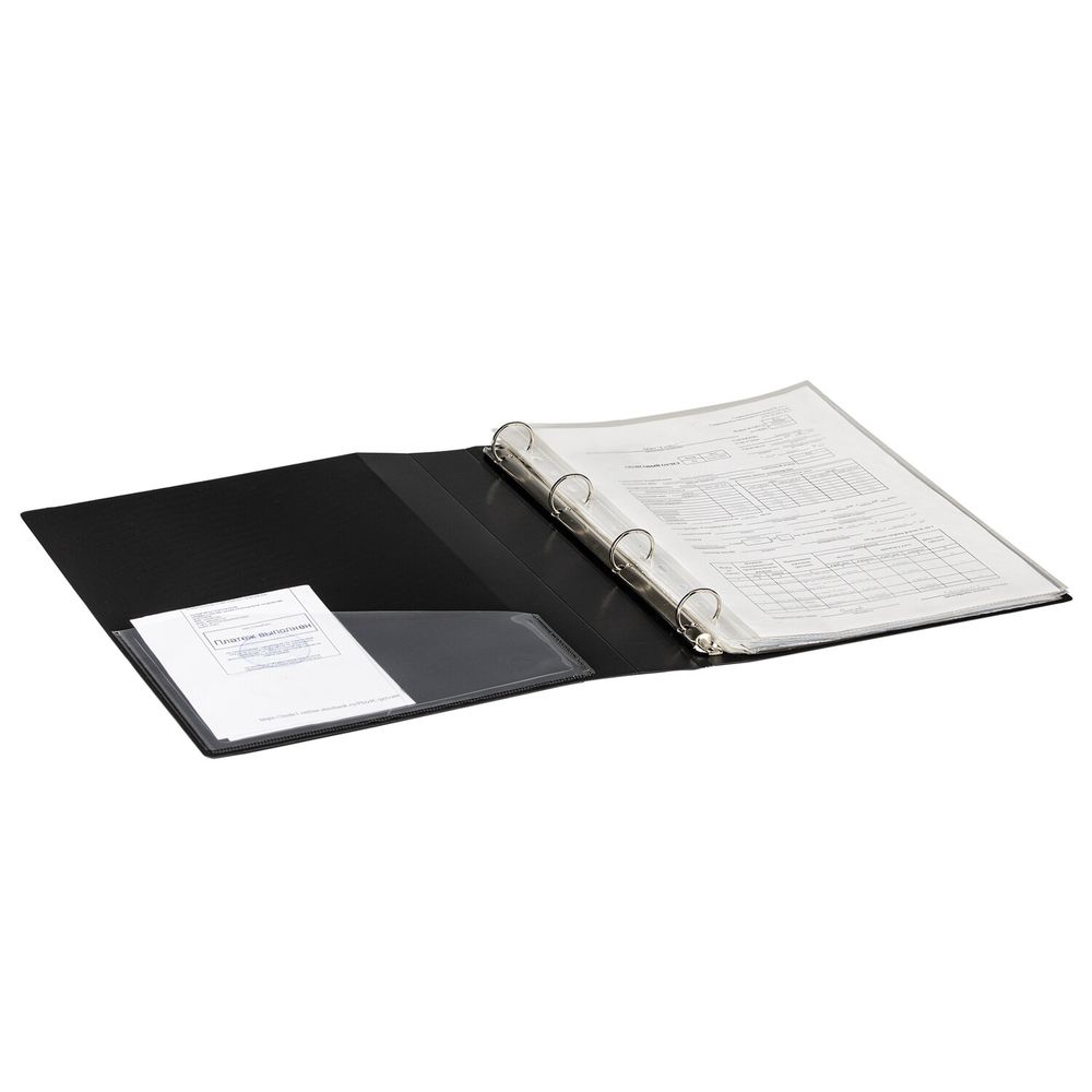 Папка на 4 кольцах, ширина 40 мм, BRAUBERG EXTRA, до 300 листов, ЧЕРНАЯ, 0,8 мм