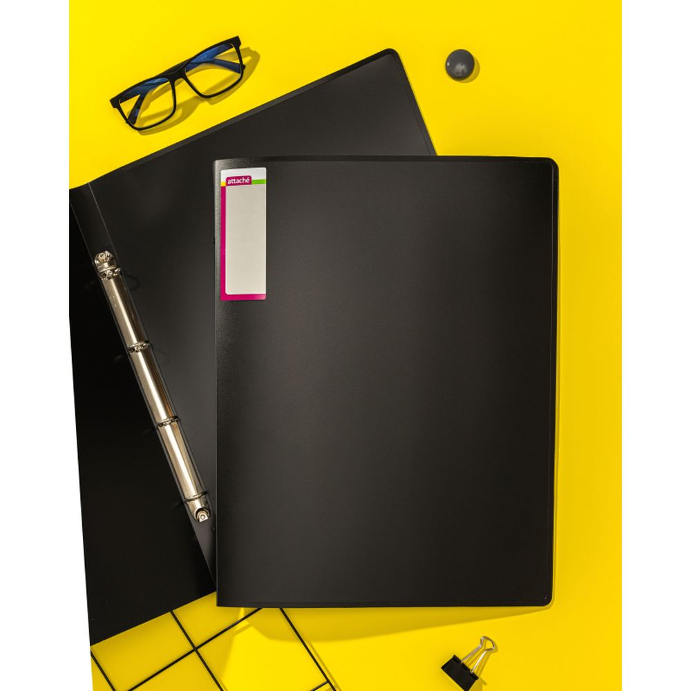 Папка на 4-х кольцах Attache F504/07, А3, вертикальная, 25/32мм, пластик, черная