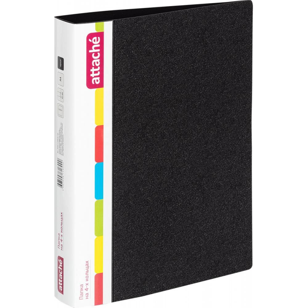 Папка на 4-х кольцах Attache F504/07, А4, 35/42мм, пластик, черная