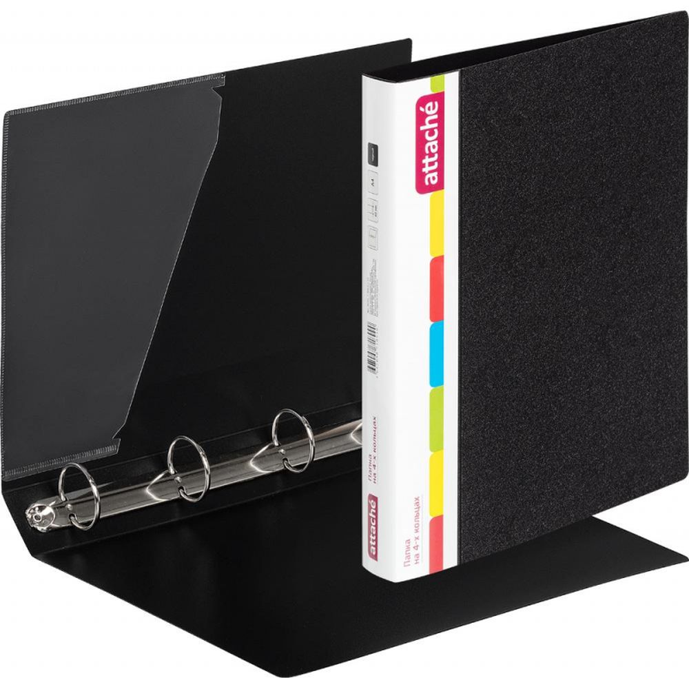 Папка на 4-х кольцах Attache F504/07, А4, 35/42мм, пластик, черная