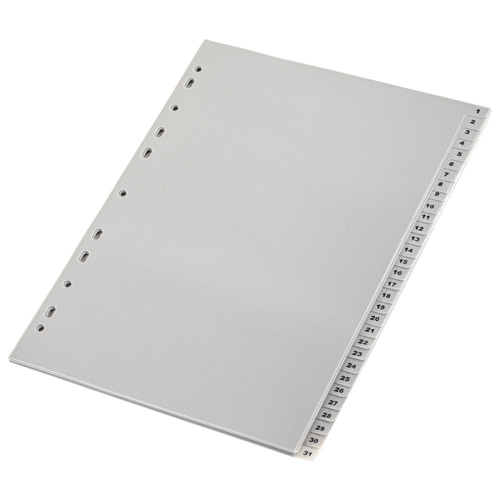 Разделитель пластиковый BRAUBERG, А4, 31 лист, цифровой 1-31, оглавление, серый, РОССИЯ