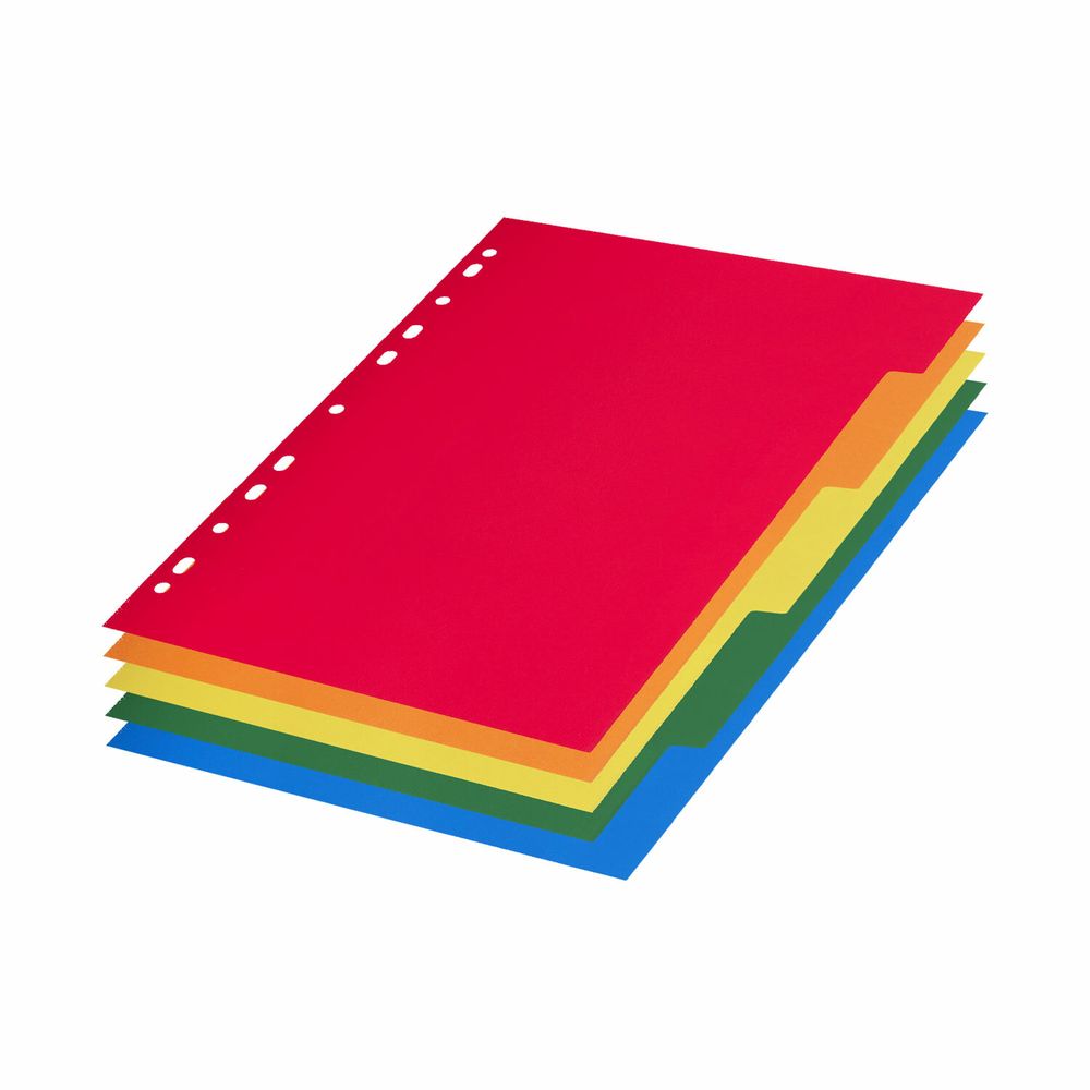 Разделитель пластиковый BRAUBERG, А4, 5 листов, по цветам, оглавление, Китай