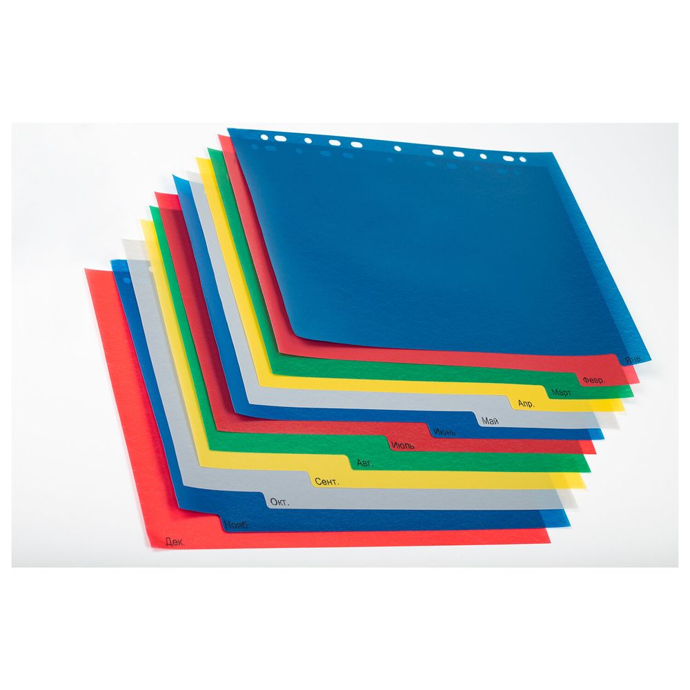 Разделитель пластиковый широкий BRAUBERG, А4+, 12 листов, Январь-Декабрь, оглавление, цветной