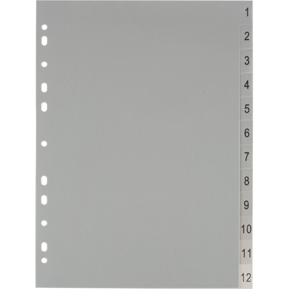 Разделитель 1-12 разделов ATTACHE, А4, пластик, серый, титульный лист