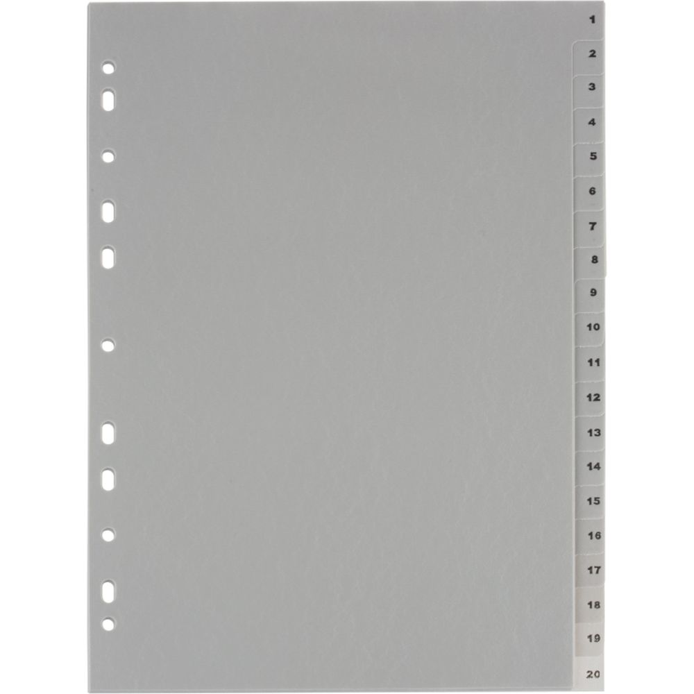 Разделитель 1-20 разделов ATTACHE, А4, пластик, серый, титульный лист