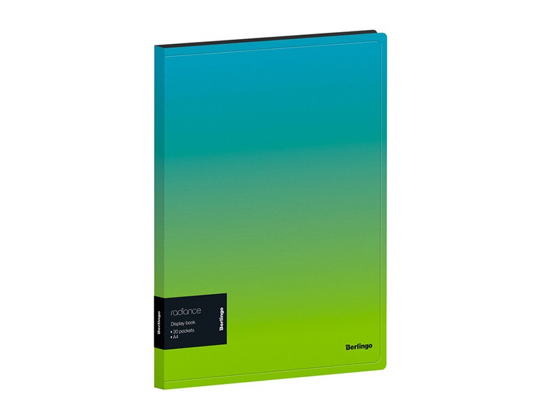 Папка с 30 вкладышами Berlingo "Radiance", 17мм, 600мкм, с внутренним карманом, голубой/зеленый градиент