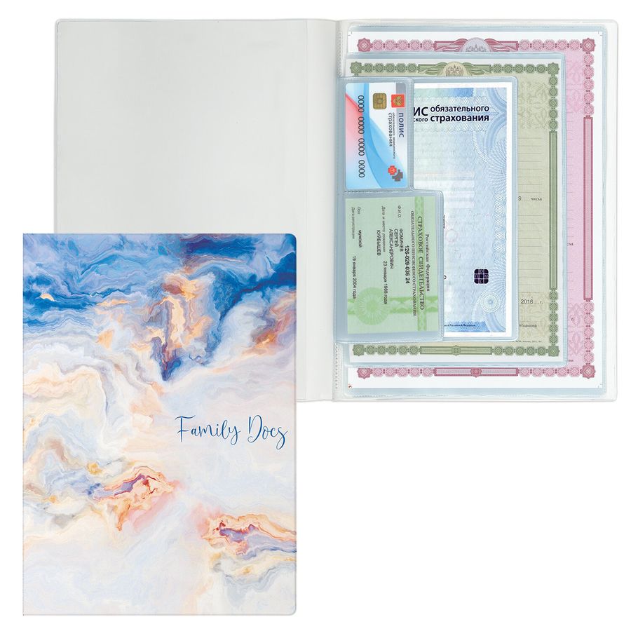 Папка-органайзер семейная для 4-х комплектов документов "Marble 2", А4, цветной принт, STAFF