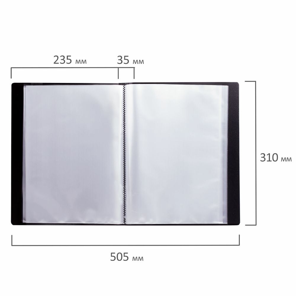 Папка 60 вкладышей BRAUBERG "Office", черная, 0,6 мм