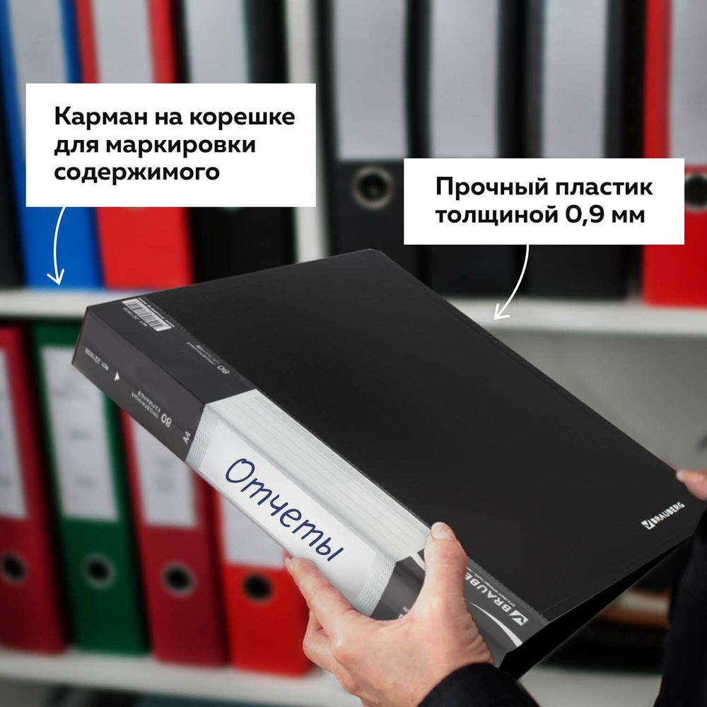 Папка 80 вкладышей BRAUBERG стандарт, черная, 0,9 мм