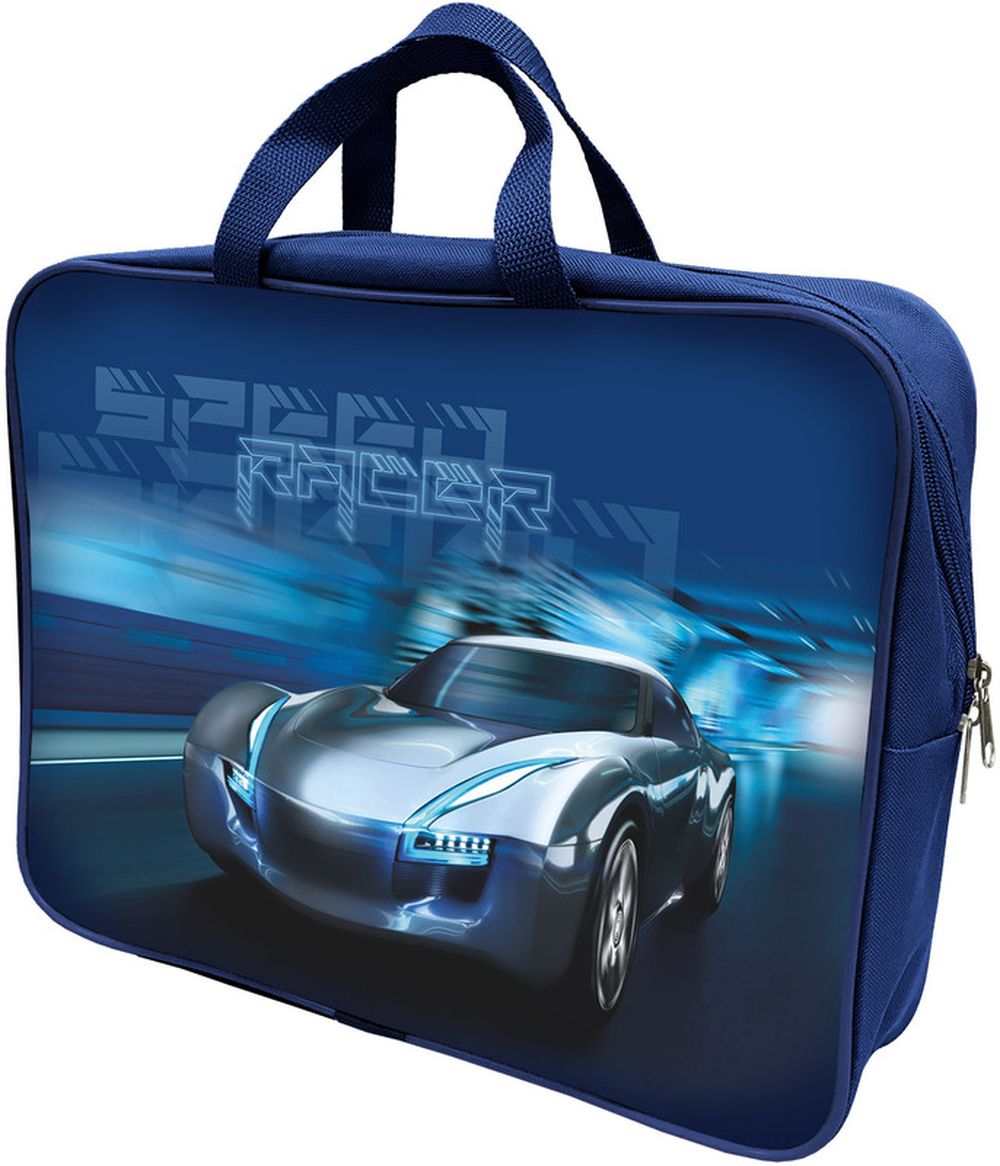 Папка-портфель Lamark Speed Racer, A4, 1 отделение, 36х27х7 см, на молнии, с ручками, печать по ткани с одной стороны