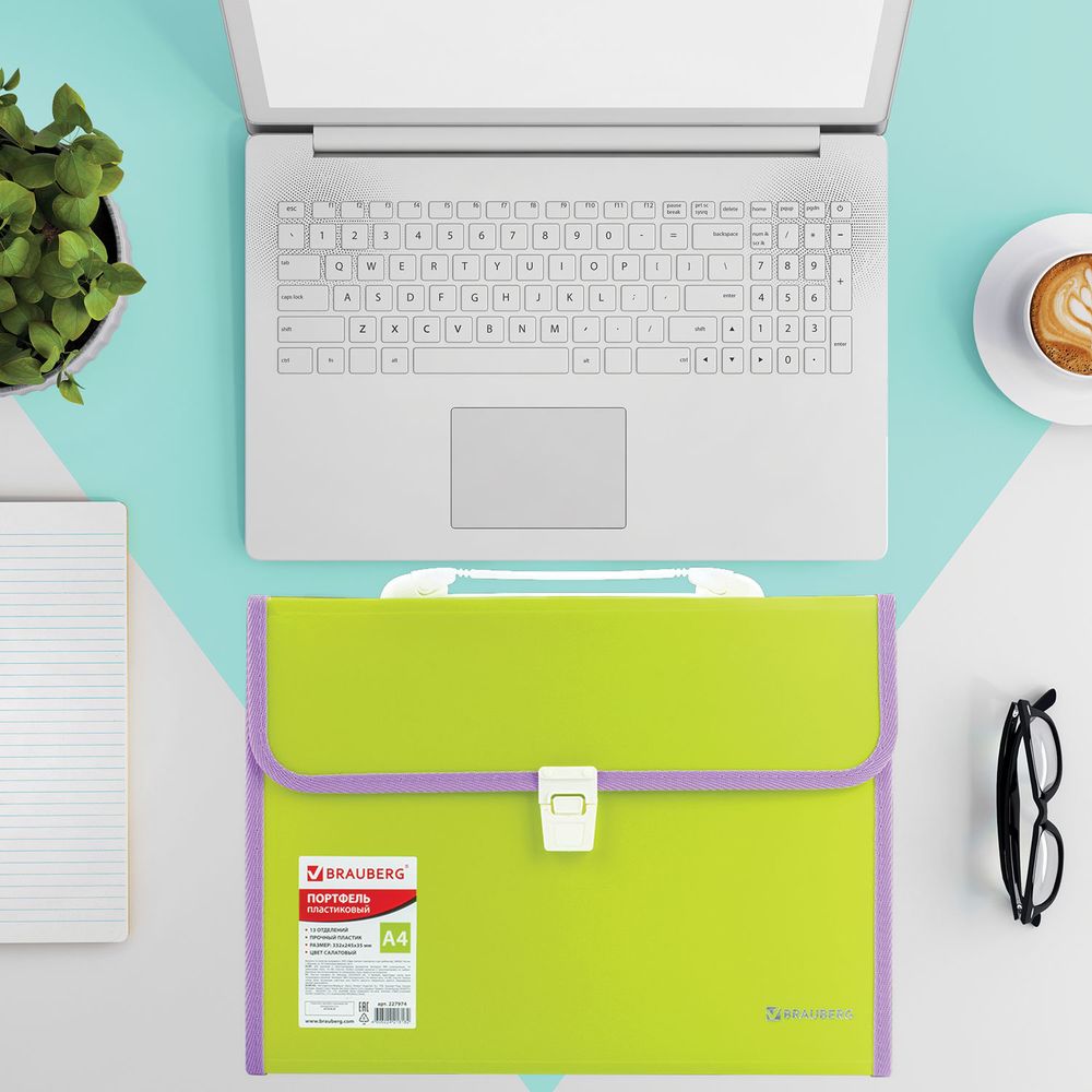 Папка-портфель пластиковая BRAUBERG