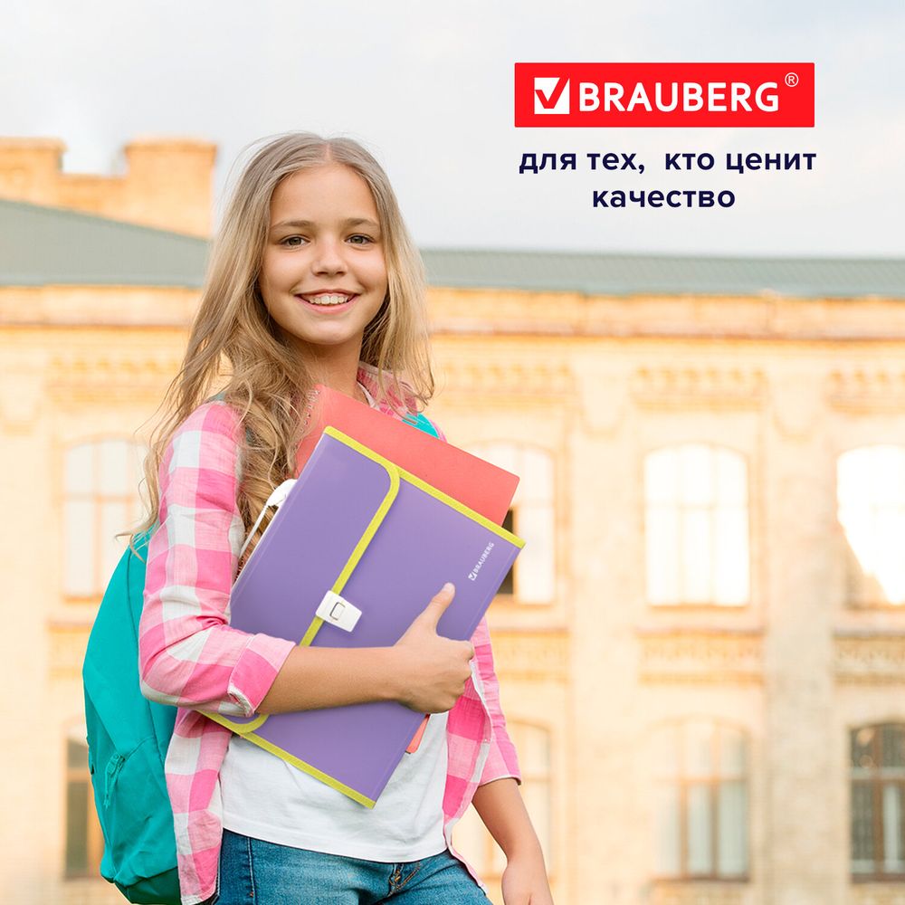 Папка-портфель пластиковая BRAUBERG