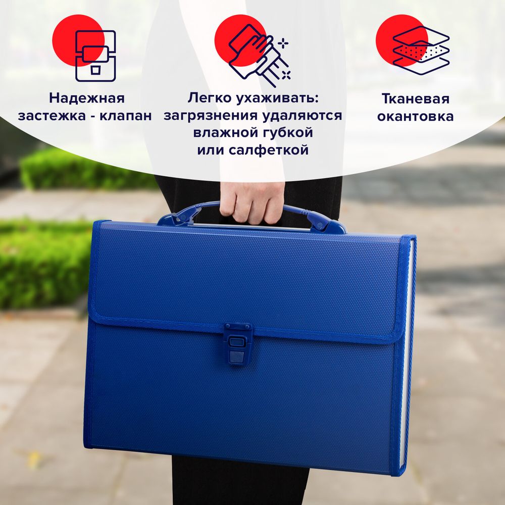 Папка-портфель пластиковая BRAUBERG А4 (332х245х35 мм), 13 отделений, синяя