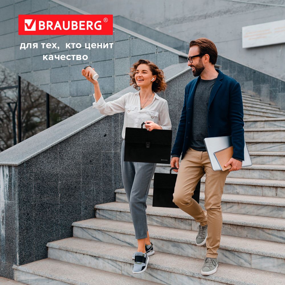 Папка-портфель пластиковая BRAUBERG А4 (332х245х35 мм), 13 отделений, фактура диагональ, черная