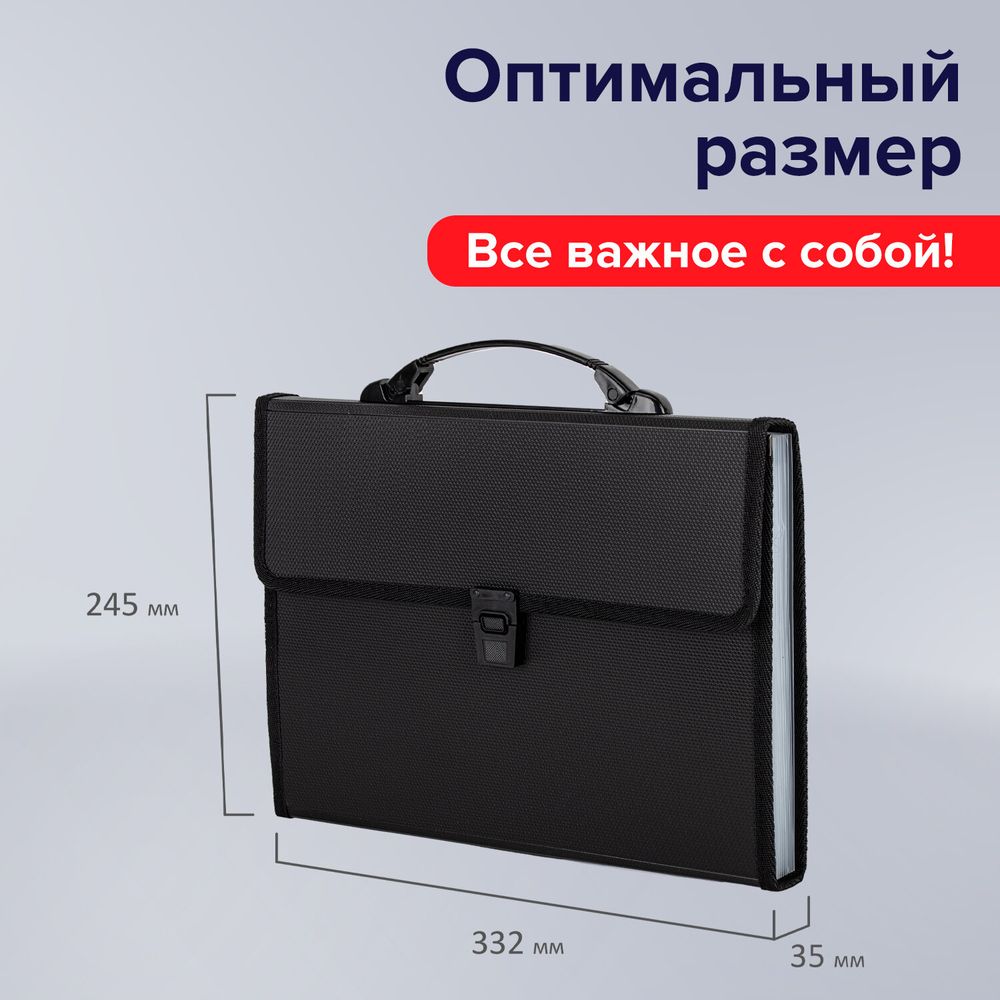 Папка-портфель пластиковая BRAUBERG А4 (332х245х35 мм), 13 отделений, черная