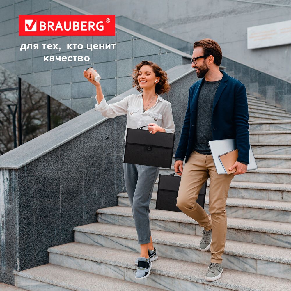 Папка-портфель пластиковая BRAUBERG А4 (332х245х35 мм), 13 отделений, черная