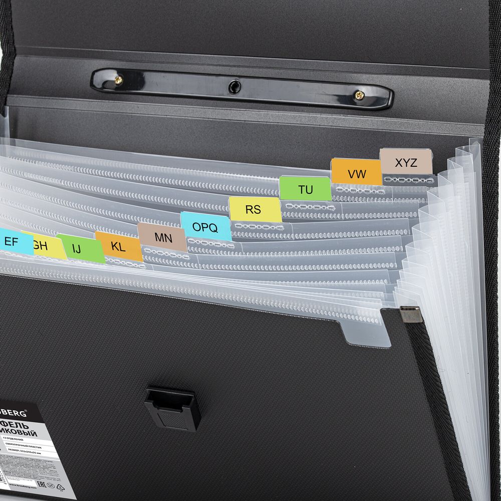 Папка-портфель пластиковая BRAUBERG А4 (332х245х35 мм), 13 отделений, черная