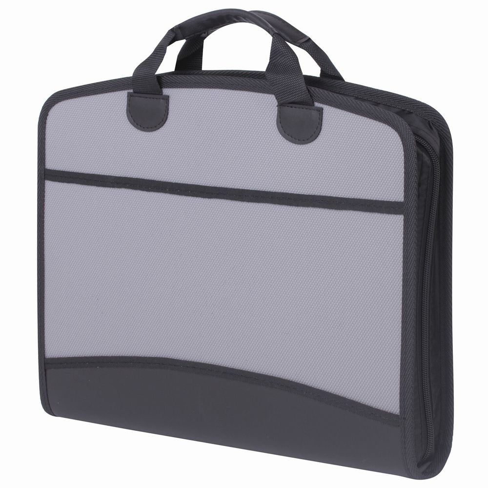 Папка-портфель пластиковая BRAUBERG А4+ (375х305х60 мм), 4 отделения, 2 кармана, серая