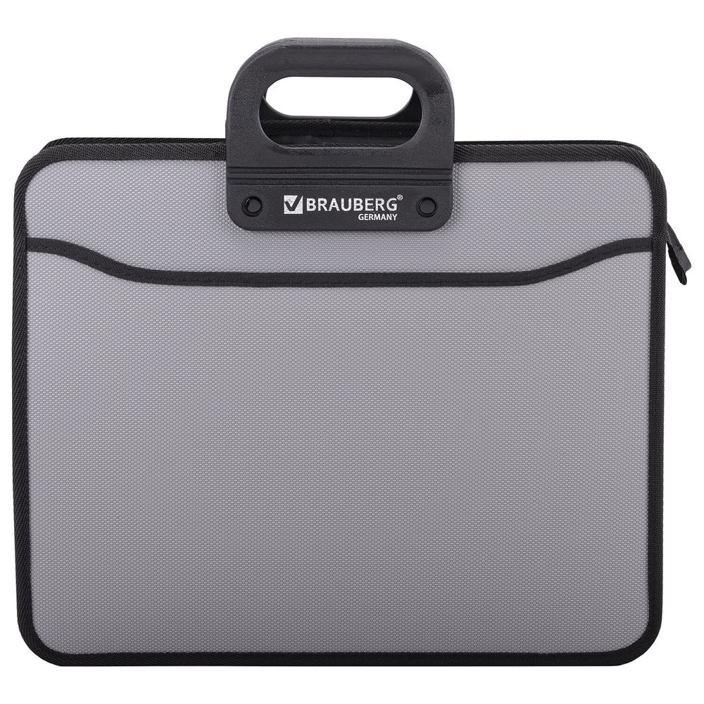 Папка-портфель пластиковая BRAUBERG ПРЕМЬЕР А4 (390х315х120 мм), 3 отделения, фактура "бисер", серая