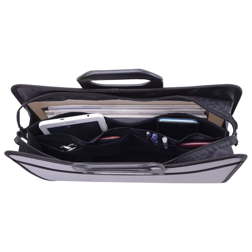 Папка-портфель пластиковая BRAUBERG ПРЕМЬЕР А4 (390х315х120 мм), 3 отделения, фактура "бисер", серая