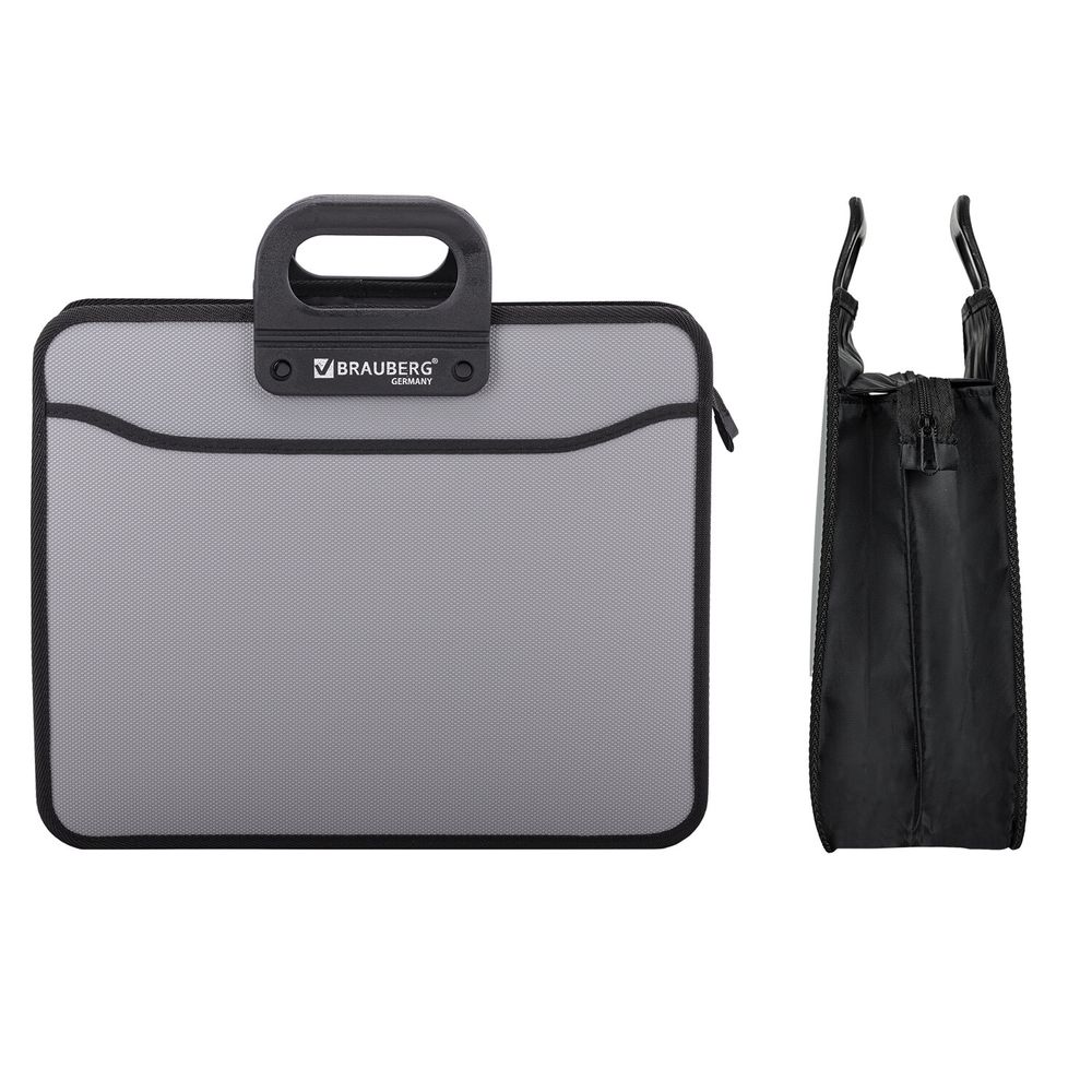 Папка-портфель пластиковая BRAUBERG ПРЕМЬЕР А4 (390х315х120 мм), 3 отделения, фактура "бисер", серая