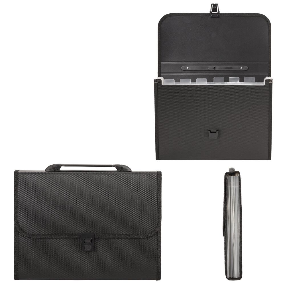 Папка-портфель пластиковая STAFF А4 (330х235х50 мм), 7 отделений, с окантовкой, индексные ярлыки, черный