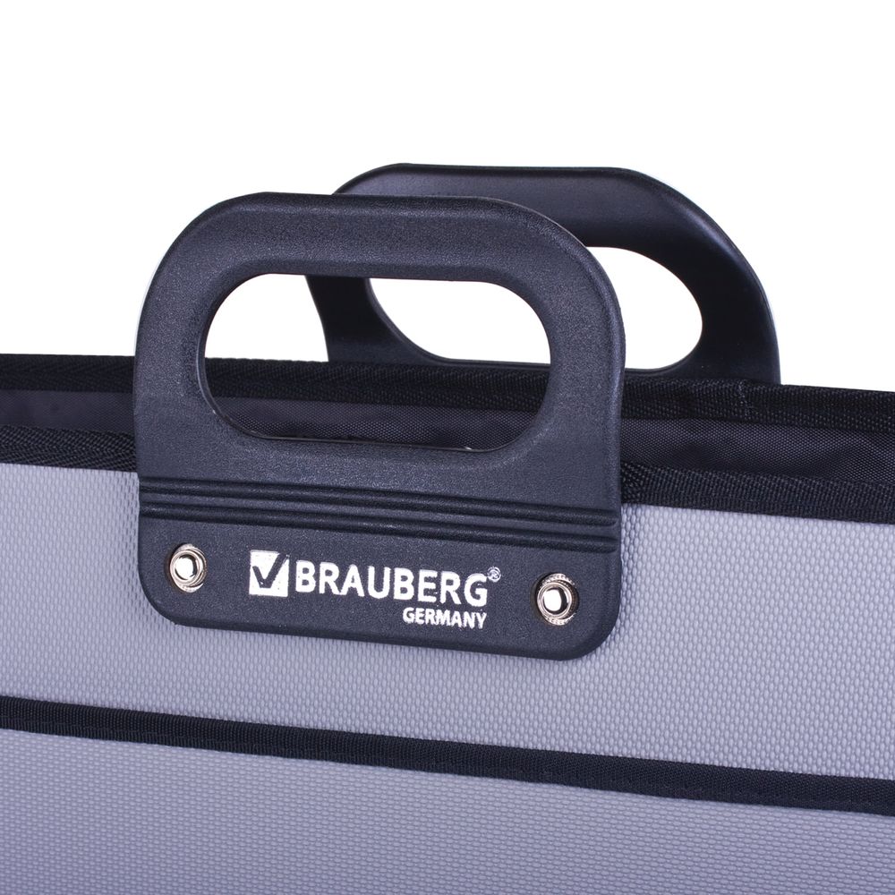 Папка-портфель пластиковая БОЛЬШОГО ФОРМАТА BRAUBERG "ПОРТФОЛИО", А3 (470х380х130 мм), 3 отделения, серая