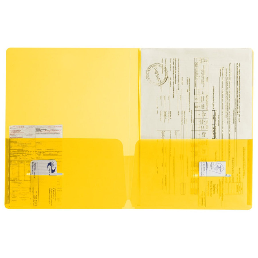 Папка-уголок c 2 внутренними горизонтальными карманами, А4, 0.40мм, пластик, желтая