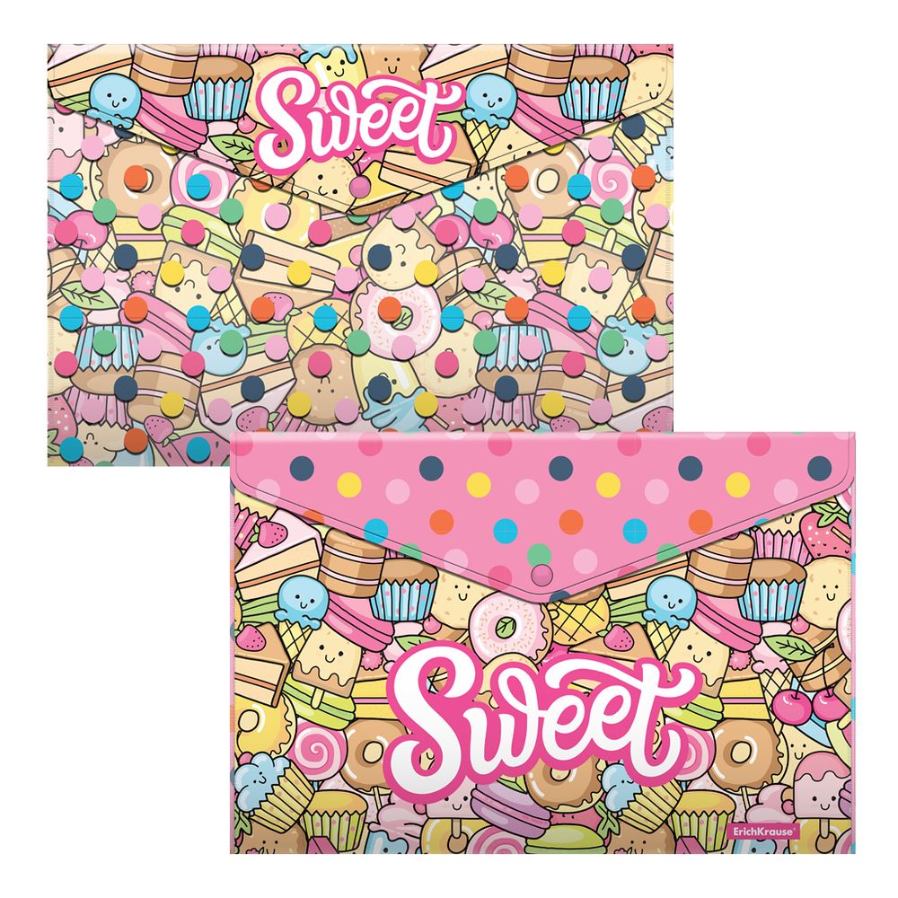 Набор из 4 папок-конвертов пластиковых ErichKrause Sweet Paradise, A4, ассорти