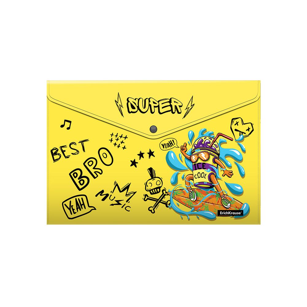 Набор из 4 папок-конвертов на кнопке пластиковых ErichKrause Funny Monsters, A4, ассорти