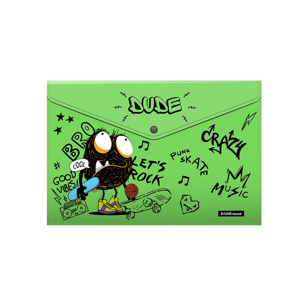 Набор из 4 папок-конвертов на кнопке пластиковых ErichKrause Funny Monsters, A4, ассорти