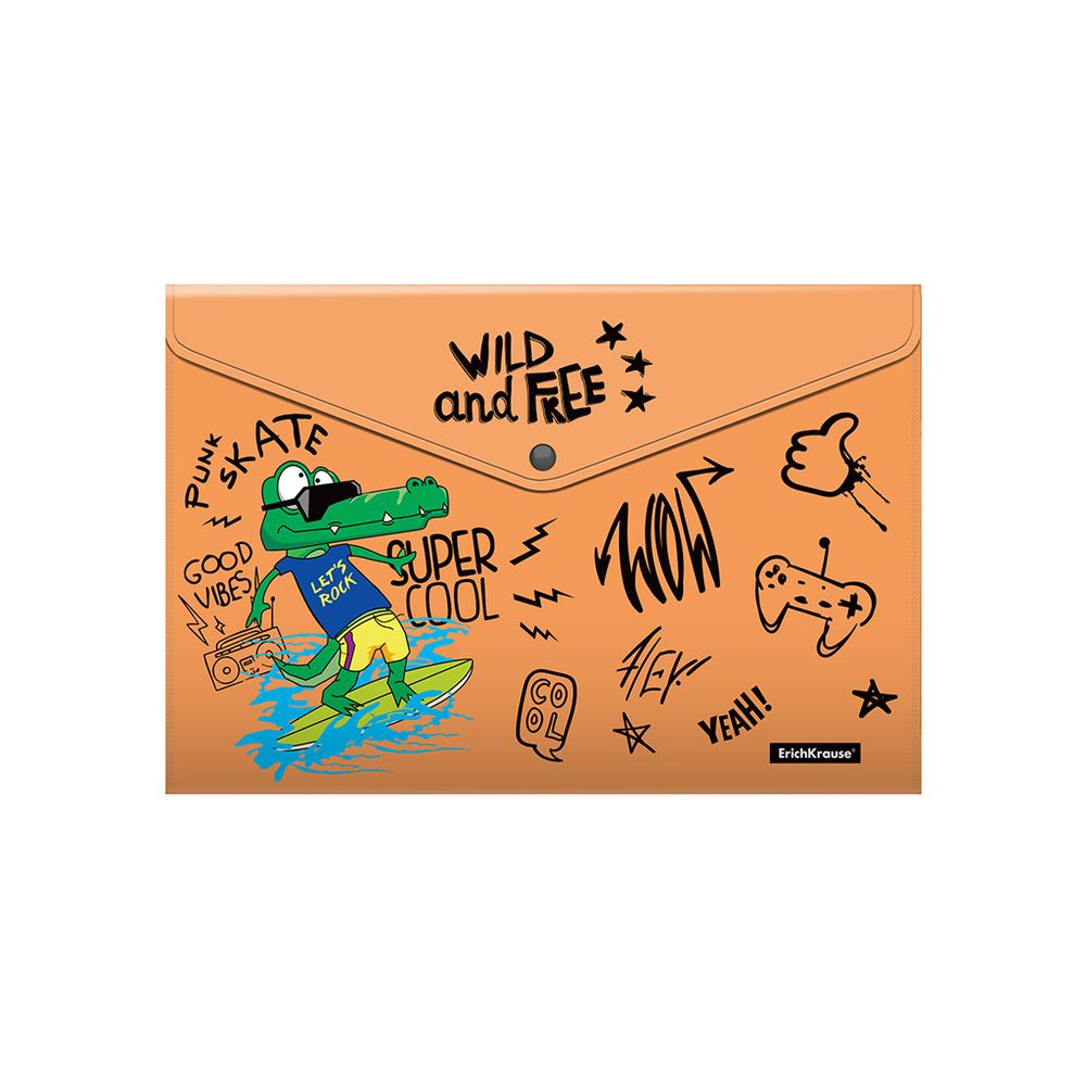 Набор из 4 папок-конвертов на кнопке пластиковых ErichKrause Funny Monsters, A4, ассорти