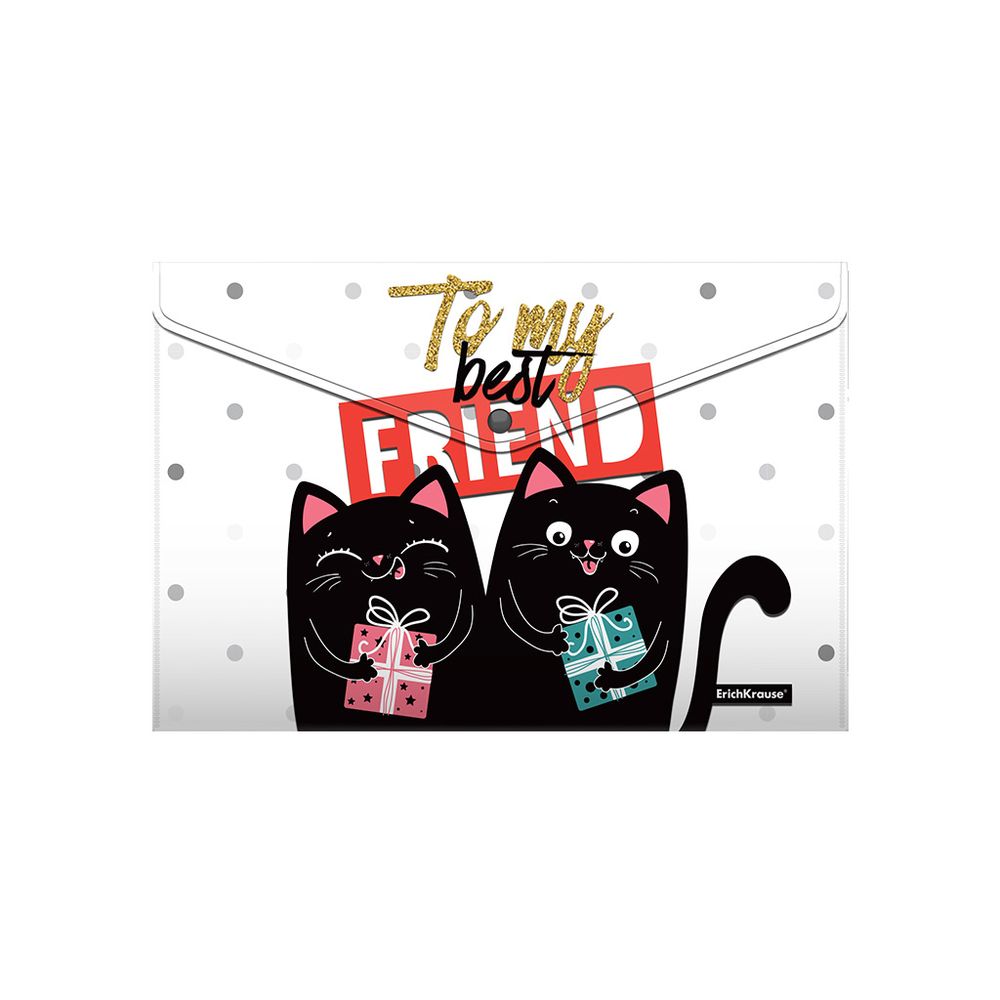 Набор из 4 папок-конвертов на кнопке пластиковых ErichKrause Feline Friends, A4, ассорти