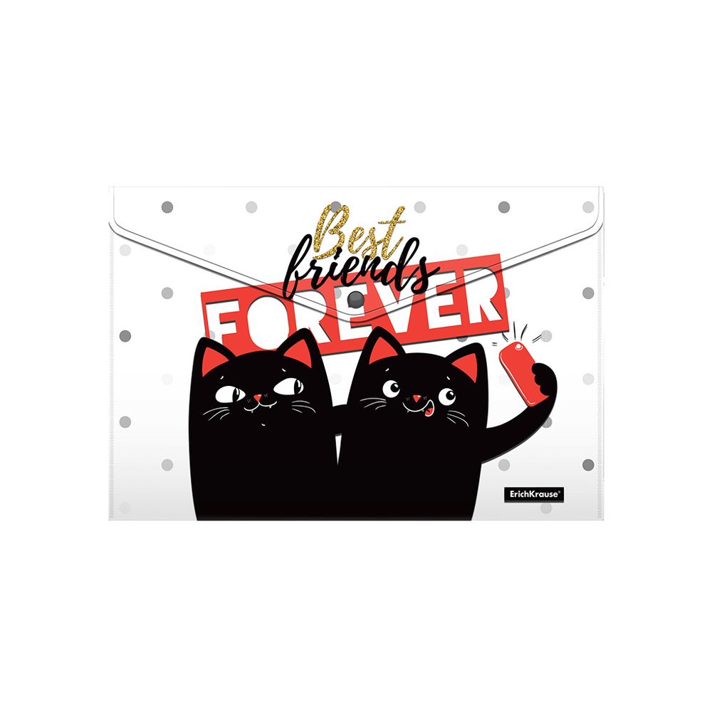 Набор из 4 папок-конвертов на кнопке пластиковых ErichKrause Feline Friends, A4, ассорти