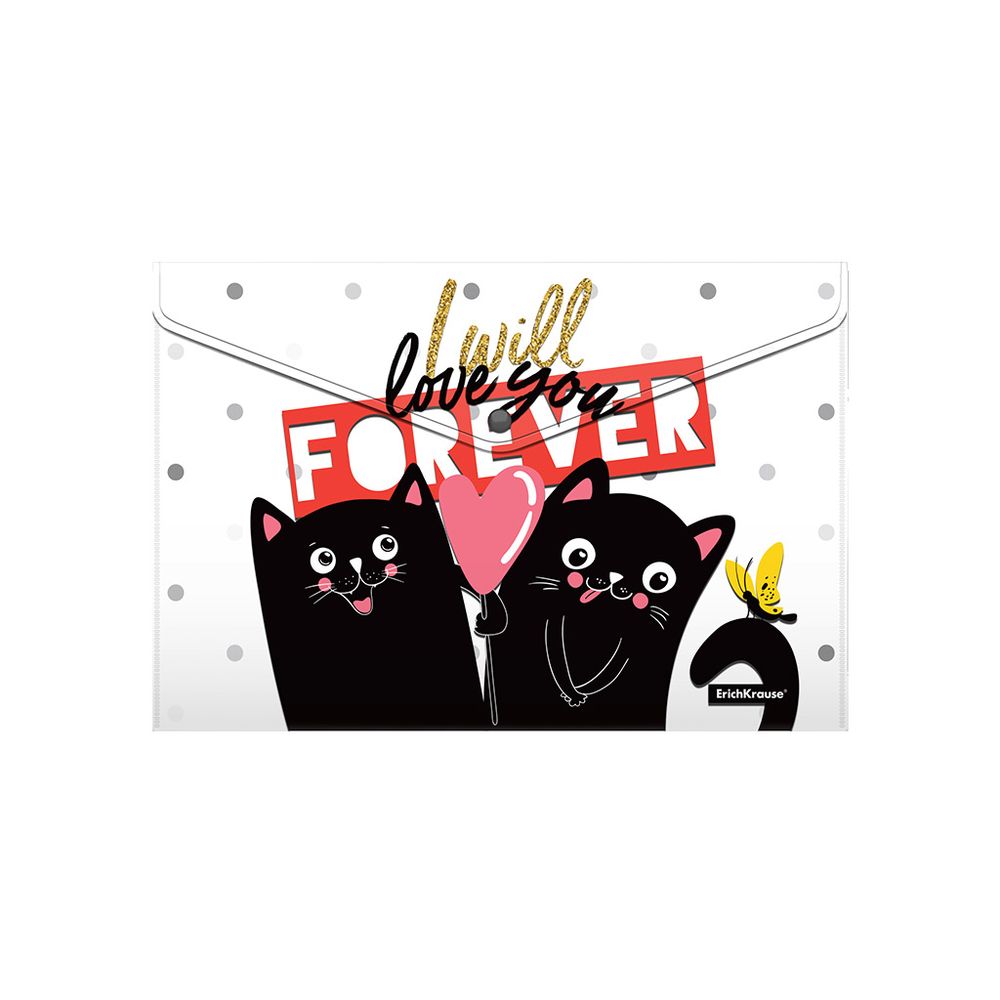 Набор из 4 папок-конвертов на кнопке пластиковых ErichKrause Feline Friends, A4, ассорти