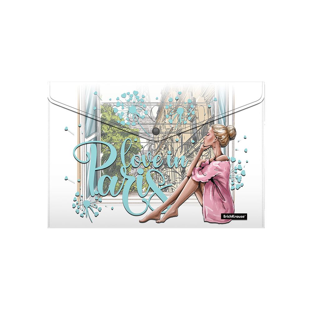 Набор из 4 папок-конвертов на кнопке пластиковых ErichKrause Dreamy Girls, A4, ассорти