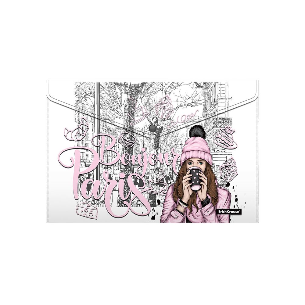 Набор из 4 папок-конвертов на кнопке пластиковых ErichKrause Dreamy Girls, A4, ассорти