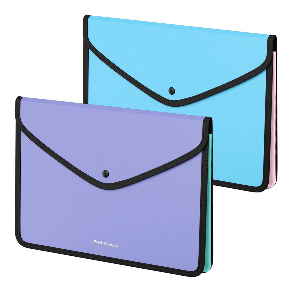 Папка-конверт на кнопке пластиковая ErichKrause Diagonal Pastel, обшитая, с текстильной вставкой, A4, непрозрачный, ассорти