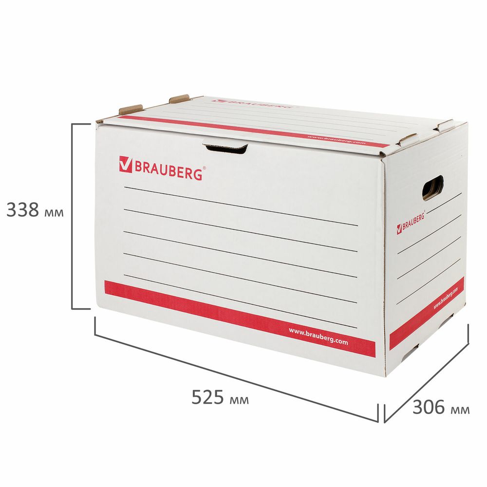 Короб архивный (306х525х338 мм), гофрокартон, белый, BRAUBERG