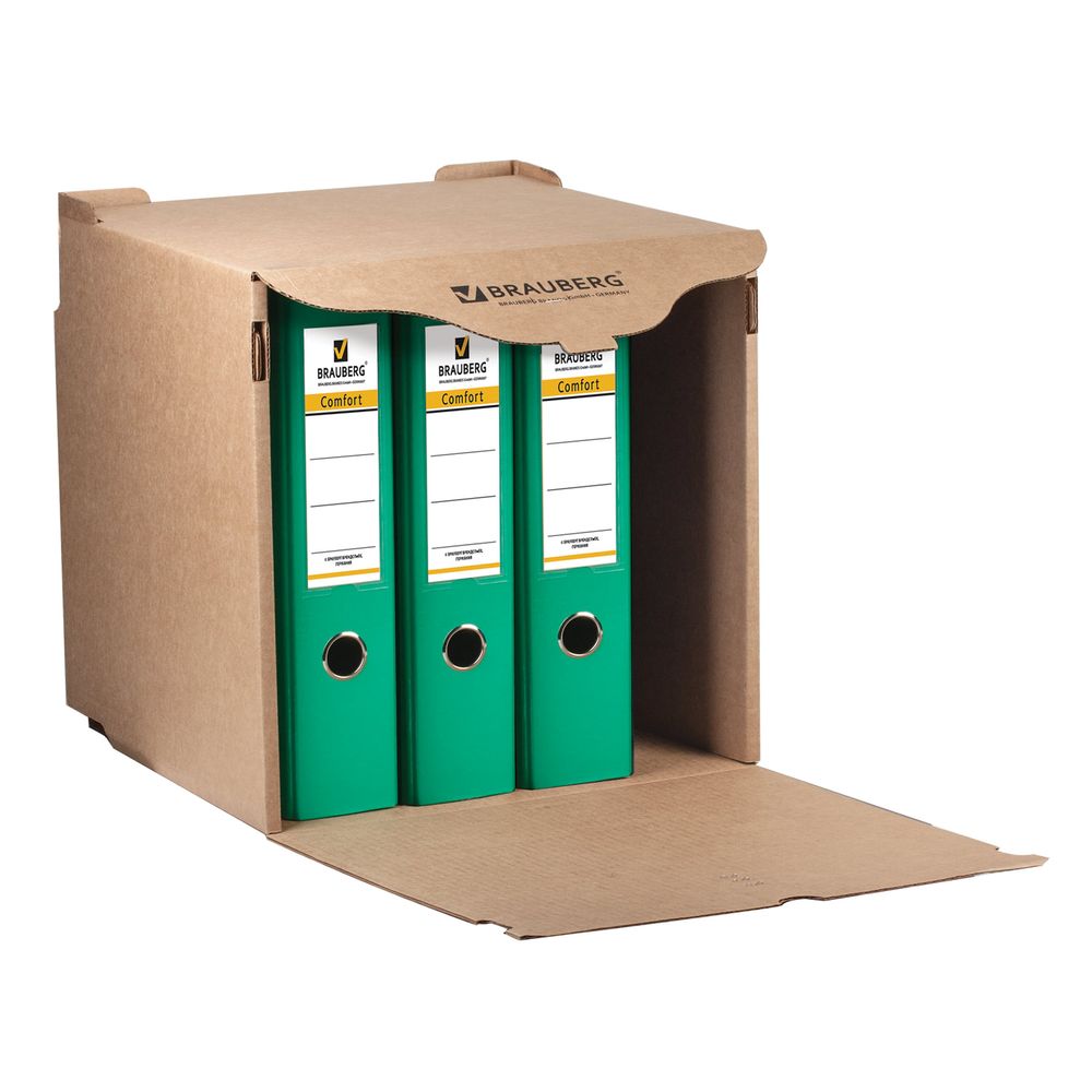 Короб архивный (330х310х340 мм) фронтальная загрузка для регистраторов/накопителей, липучка, гофрокартон, BRAUBERG
