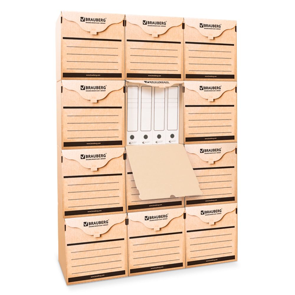 Короб архивный (330х310х340 мм) фронтальная загрузка для регистраторов/накопителей, липучка, гофрокартон, BRAUBERG