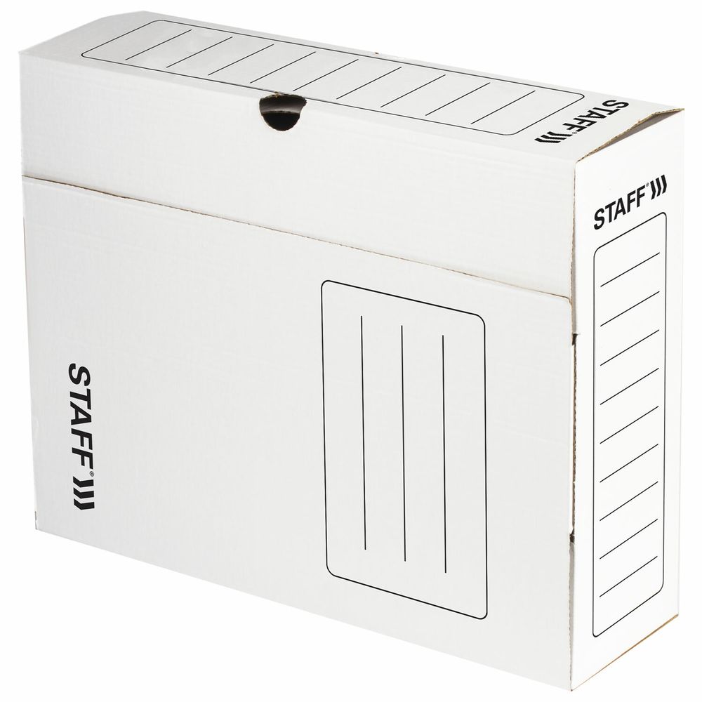 Короб архивный с клапаном А4 (260х325 мм), 100 мм, до 900 листов, микрогофрокартон, БЕЛЫЙ, STAFF